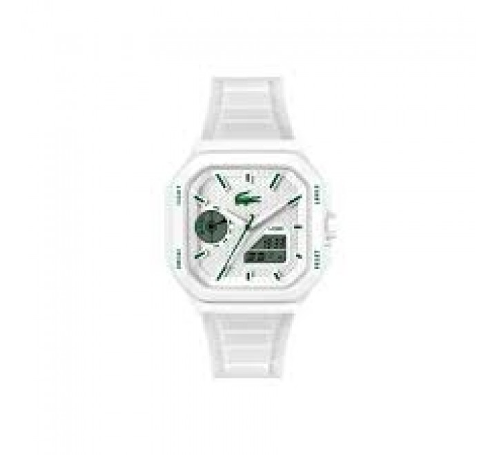 RELOJ LACOSTE CAJA CUADRADA CORREA SILICONA BLANCA 2011506