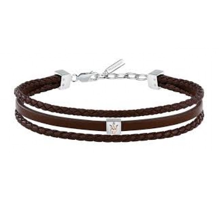 PULSERA MASERATI TRIPLE CUERO MARRON Y ACERO JM525AVE33