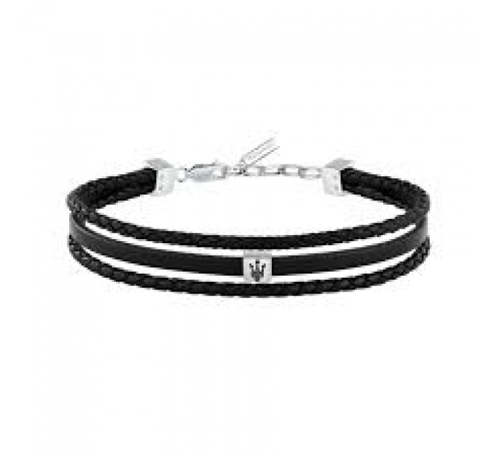 PULSERA MASERATI TRIPLE CUERO NEGRO Y ACERO JM525AVE32