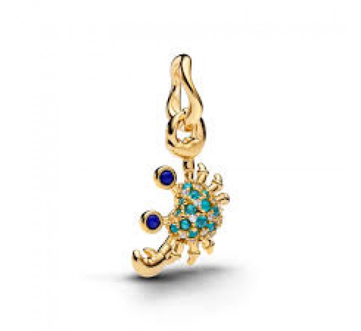CHARM PANDORA PLATA DORADA CANGREJO PIEDRAS AZULES 764684C01