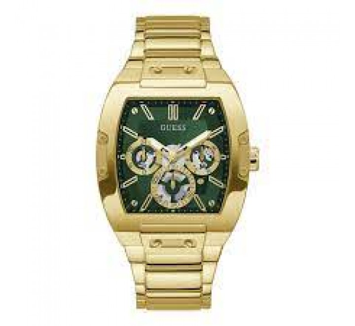 RELOJ GUESS CAJA Y ARMIS ACERO DORADO ESFERA VERDE GW0456G3