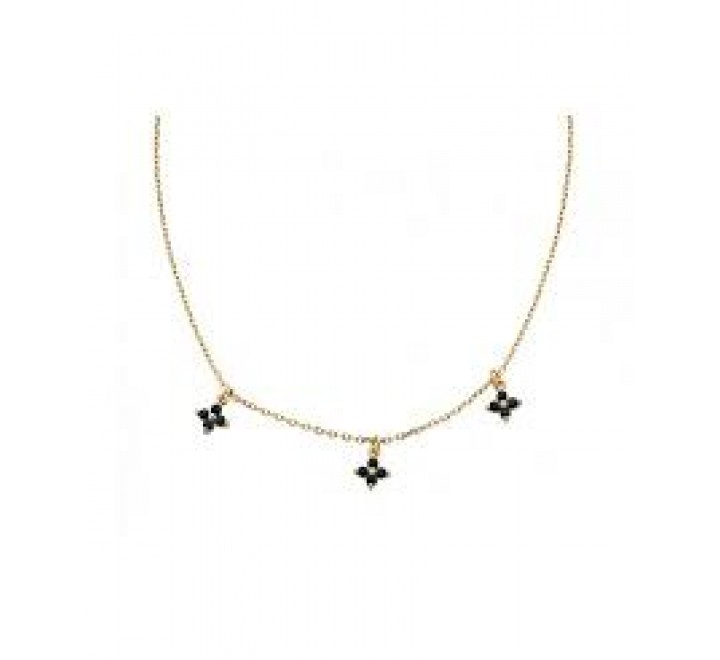 GARGANTILLA PLATA DORADA 3 FLORES CIRCONITAS NEGRAS 00510594