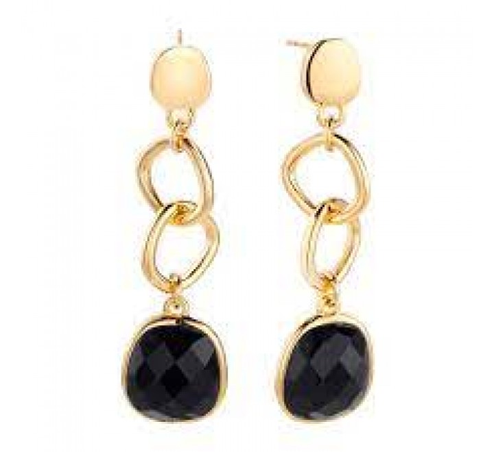 PENDIENTES PLATA DORADA LARGOS CON ONIX 00511458