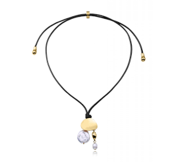 COLLAR VICEROY ACERO DORADO CUERO Y PERLAS 15187C01012