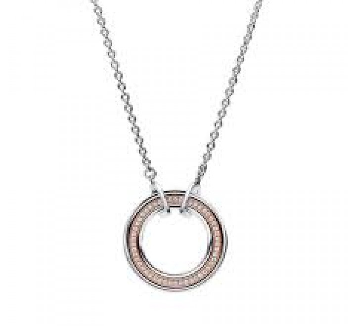 COLLAR PANDORA PLATA BICOLOR ROSADO CIRCONITAS 382772C01-50