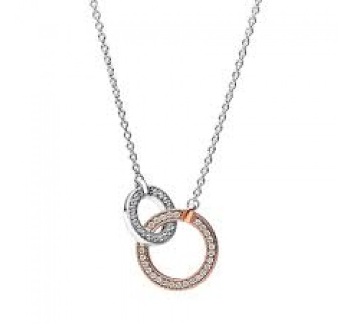 COLLAR PANDORA PLATA BICOLOR DOS CIRCULOS CIRC 382778C01-45