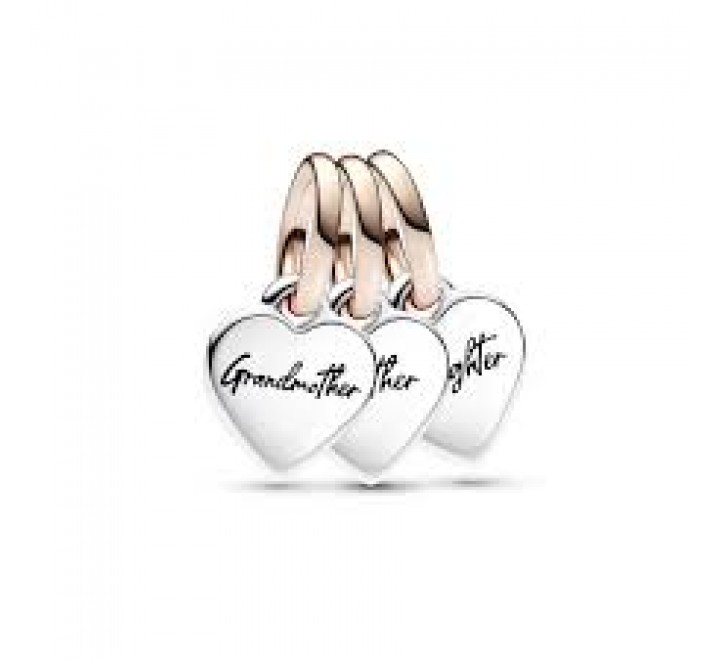 CHARM PANDORA PLATA 3 CORAZONES MAMA HIJA ABUELA 782648C00