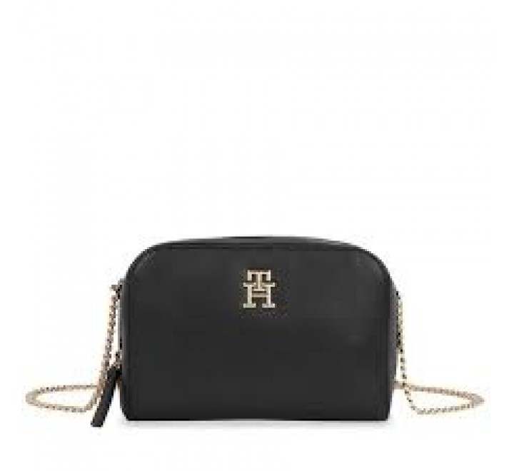 BANDOLERA TOMMY HILFIGER NEGRA LOGO DORADO AW0AW14871 BDS