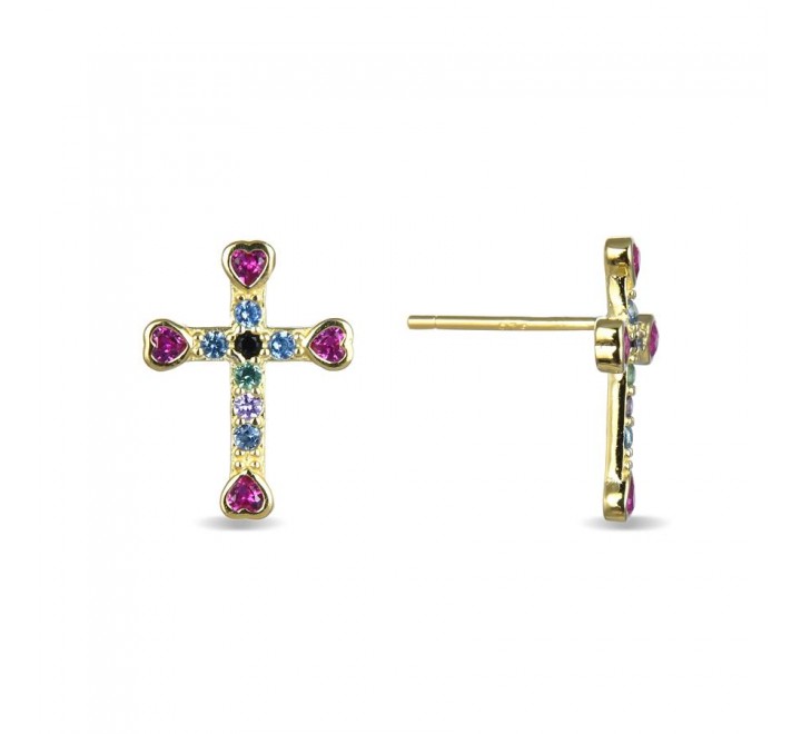 PENDIENTES LUXENTER PLATA DORADA CRUZ PIEDRAS EQ329Y2000