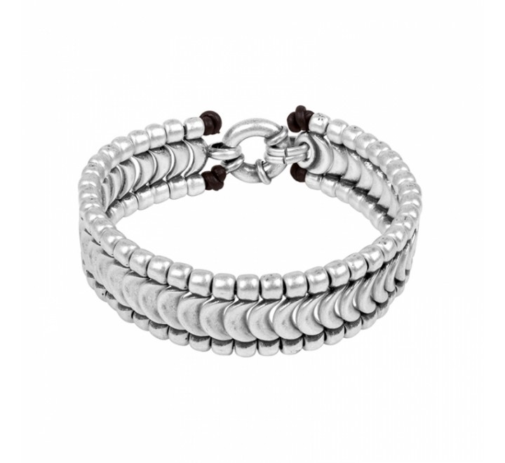 PULSERA CICLON ZAMAK CON CUERO ESCAMAS MATE MAN036-00-3