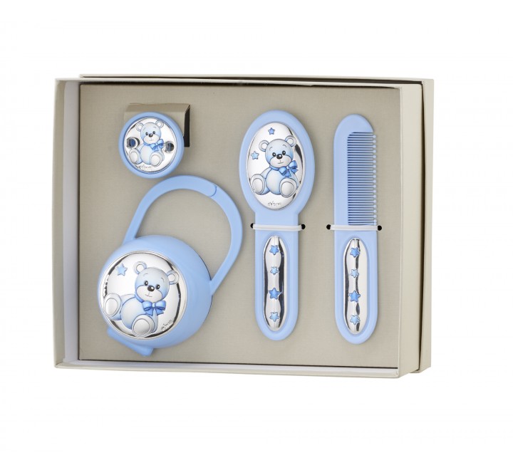 SET PINZA CHUPETERO CEPILLO Y PEINE OSO AZUL EV3466/05C