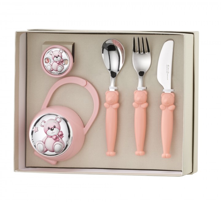 SET PINZA CHUPETERO CUBIERTO OSO ROSA EV3466/06R