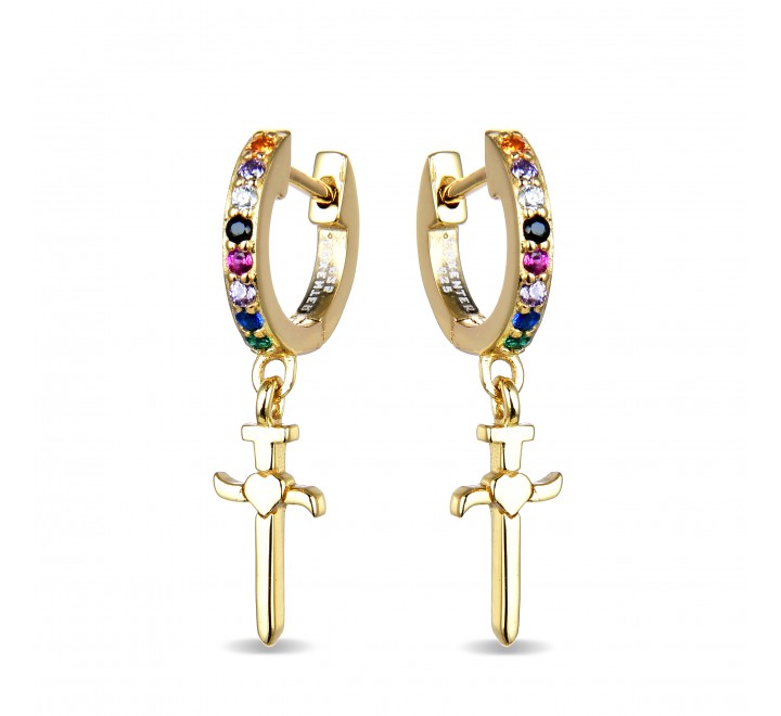 PENDIENTES LUXENTER PLATA DORADA AROS CRUZ EXA276Y0000