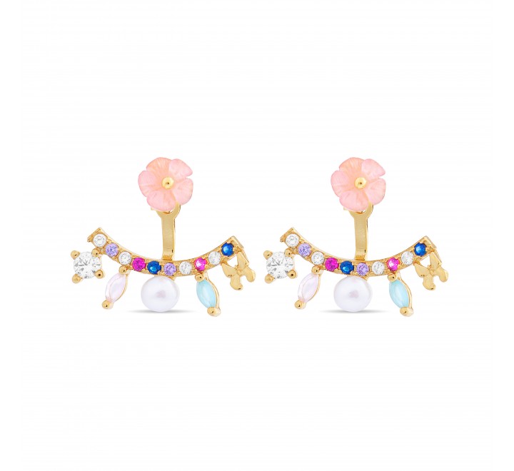 PENDIENTES LUXENTER PLATA DORADA PIEDRAS COLORES EXA316Y2000