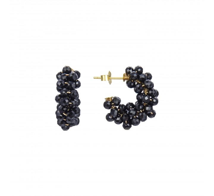 PENDIENTES LUXENTER PLATA DORADA ARO BOLA NEGRA EXA495YC0100