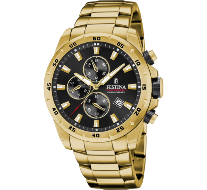 RELOJ FESTINA CAJA Y ARMIS ACERO DORADO CRONO F20541/4