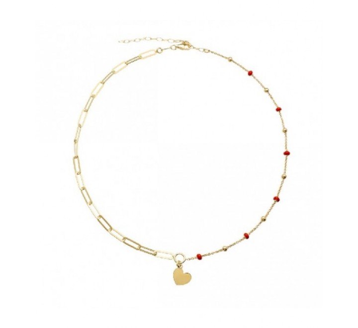 GARGANTILLA PLATA DORADA BOLAS ROJAS Y CORAZON GA1631CH/13