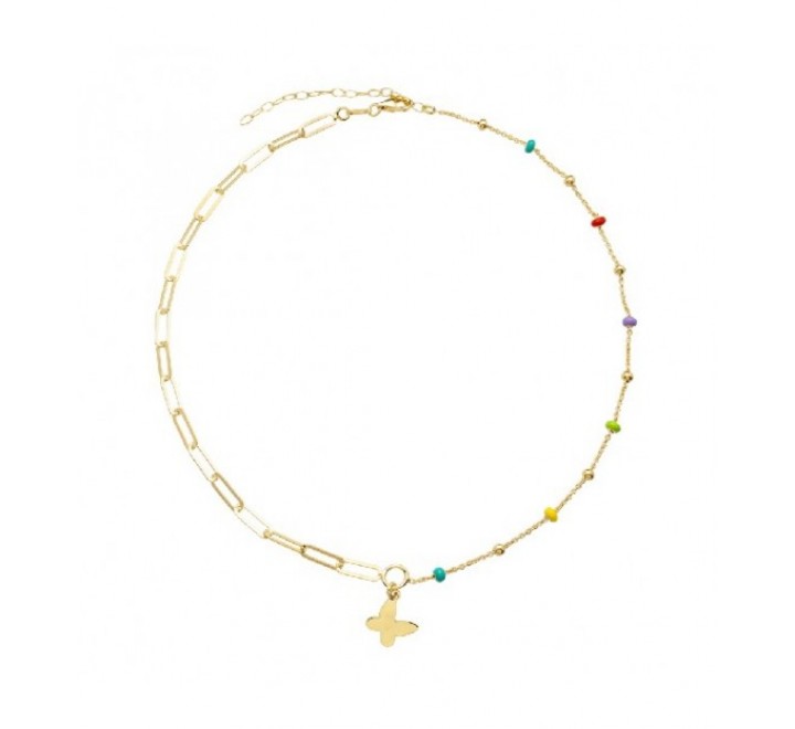 GARGANTILLA PLATA DORADA BOLAS ESMALTE MARIPOSA GA1632CH/24