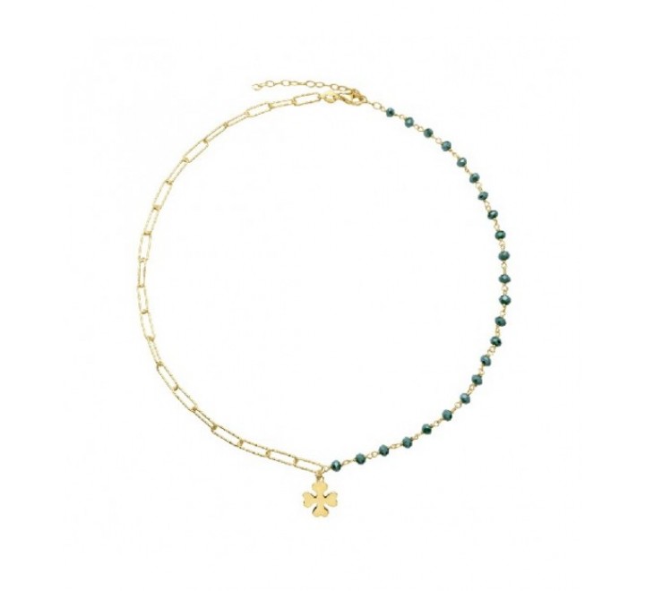 GARGANTILLA PLATA DORADA PIEDRAS VERDES Y TREBOL GA1621CH/16