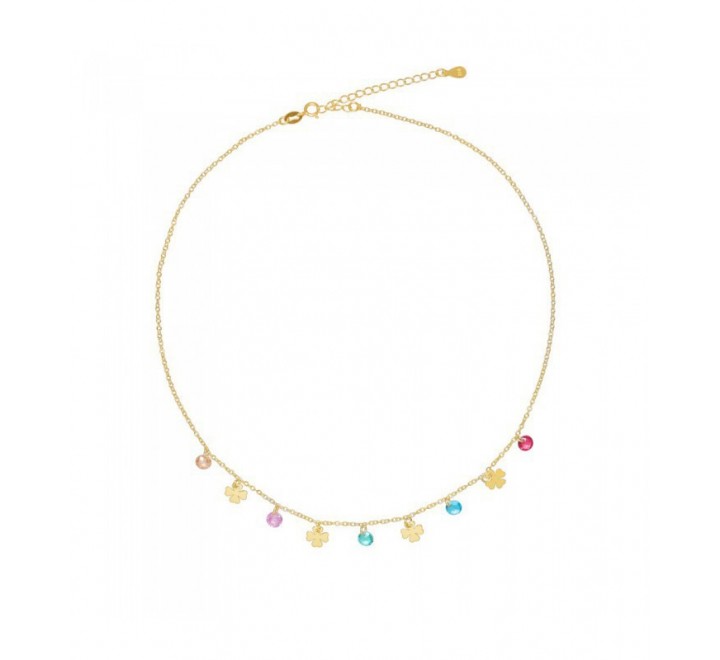 GARGANTILLA PLATA CHAPADA 4 TREBOLES PIEDRAS COLOR GA1436CH