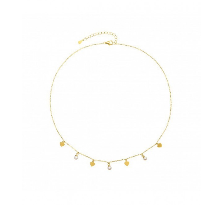 GARGANTILLA PLATA CHAPADA 4 CORAZONES 3 PERLAS GA1505CH