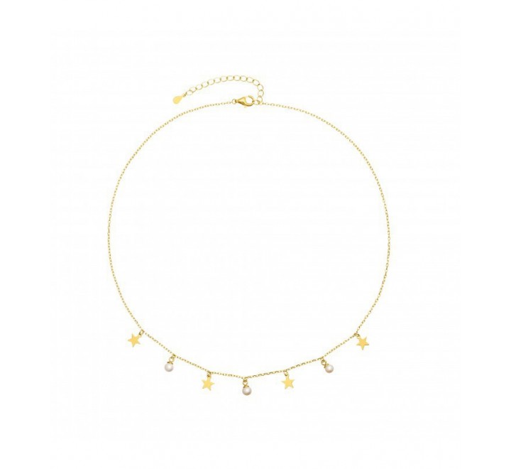 GARGANTILLA PLATA CHAPADA 4 ESTRELLAS 3 PERLAS GA1506CH