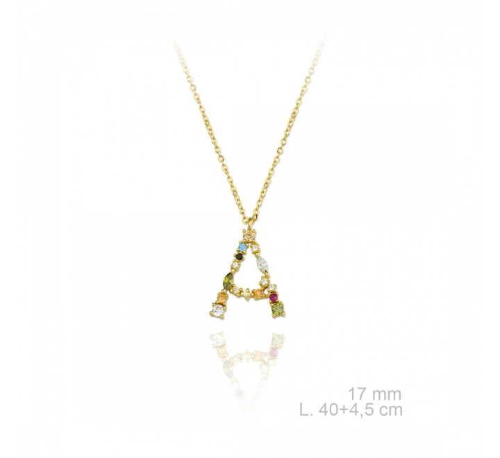 GARGANTILLA PLATA DORADA LETRA A PIEDRAS COLORES 175107