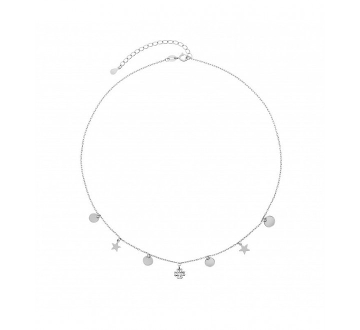 GARGANTILLA PLATA TREBOL DISCO ESTRELLA LISO GA1537R