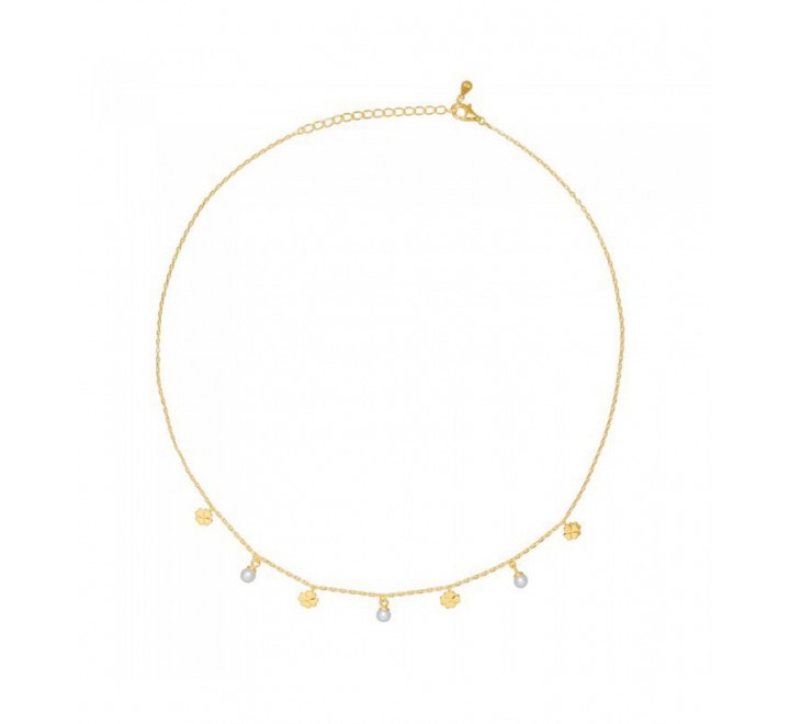 GARGANTILLA PLATA CHAPADA 4 TREBOLES 3 PERLAS GA1504CH