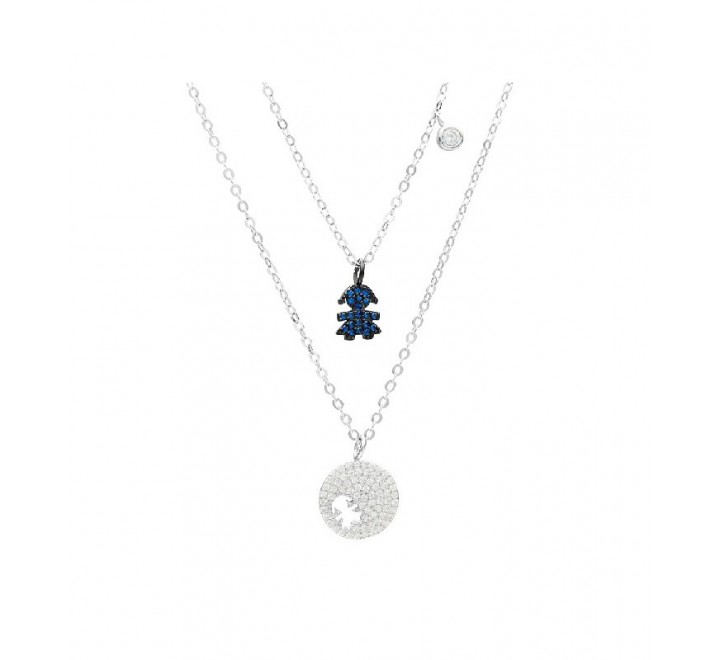 GARGANTILLA PLATA DOBLE CIRCULO Y NI?A AZUL GA1179/03