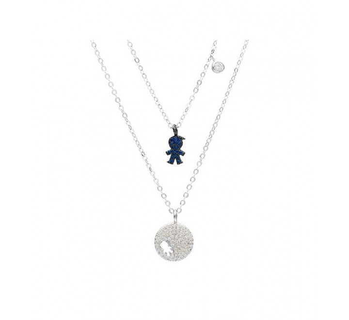 GARGANTILLA PLATA DOBLE CIRCULO Y NIÑO AZUL GA1173/03