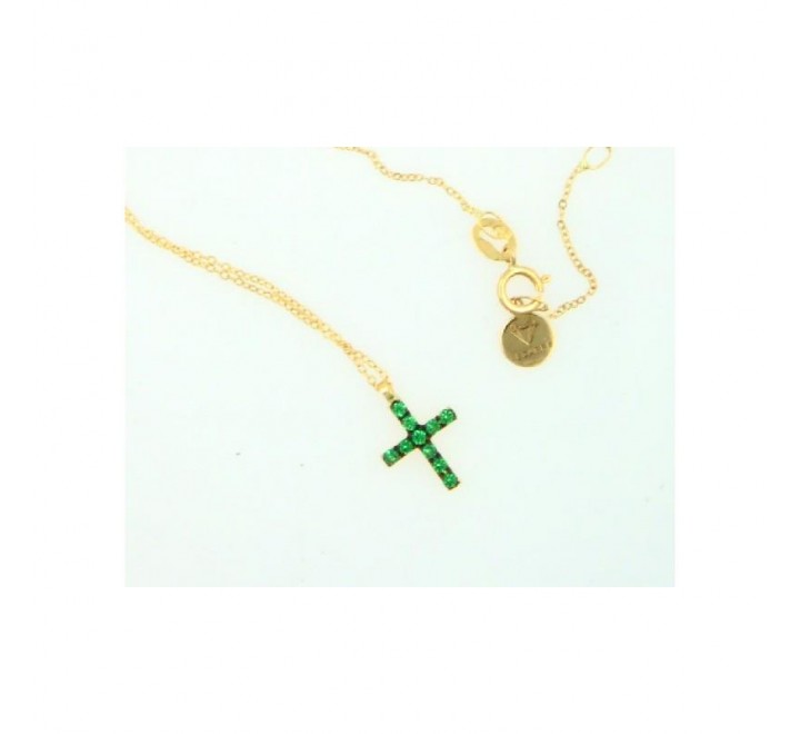 GARGANTILLA ORO CRUZ ESMERALDAS VERDES 0,30CTS GD101OA.ES