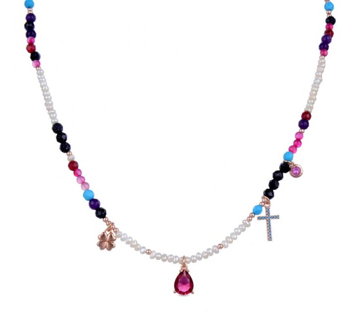 GARGANTILLA LUXENTER PLATA ROSADA BOLAS COLOR NXA237R0600