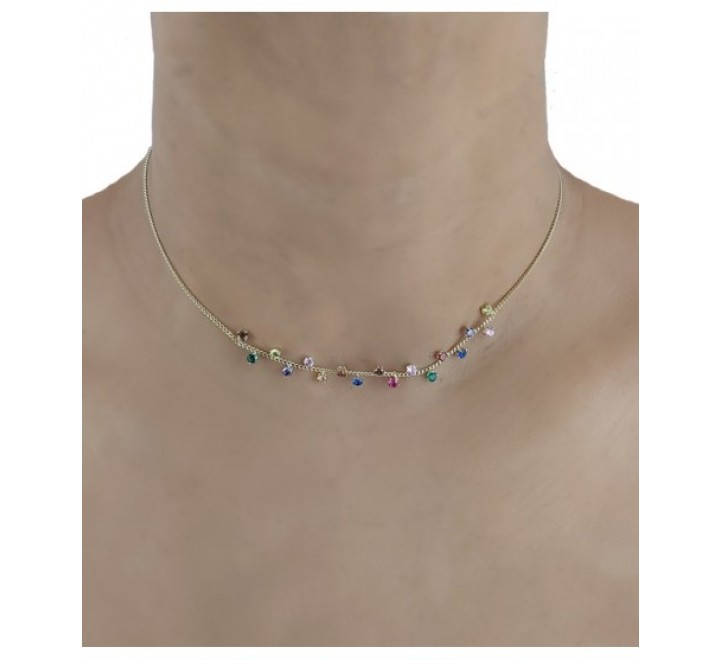 GARGANTILLA IVOIRE Z2014357 METAL CHAPADO PIEDRAS COLORES