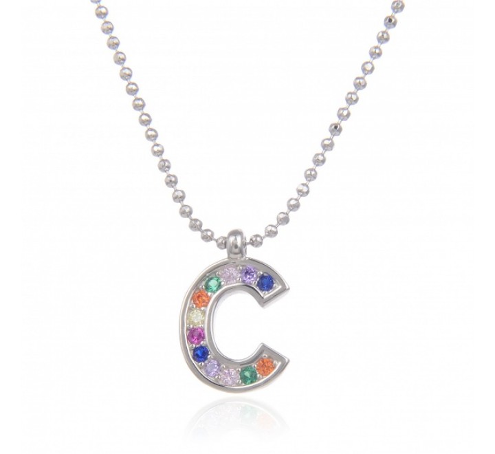 GARGANTILLA PLATA GA8840D LETRA C CIRCONITAS COLORES