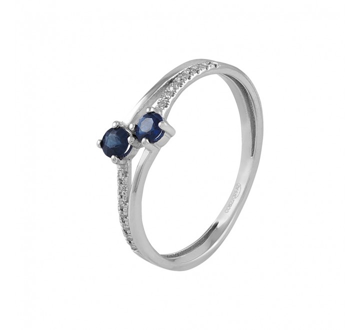 ANILLO ORO BLANCO DIAMANTES Y ZAFIROS GRN-107-003-14