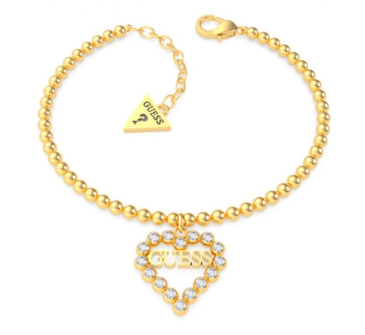 PULSERA GUESS UBB70087-S ACERO DORADO BOLITAS CORAZON