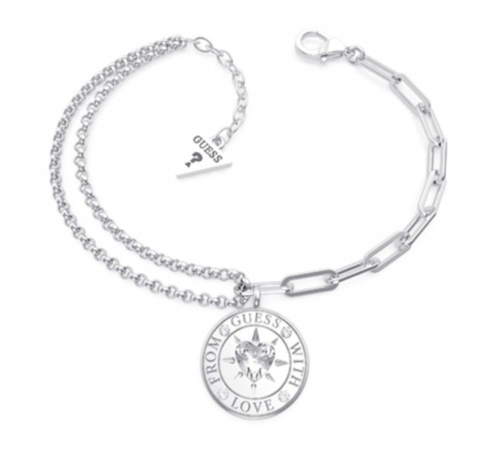 PULSERA GUESS UBB70000-S ACERO DOS CADENAS COLGANTE REDONDO