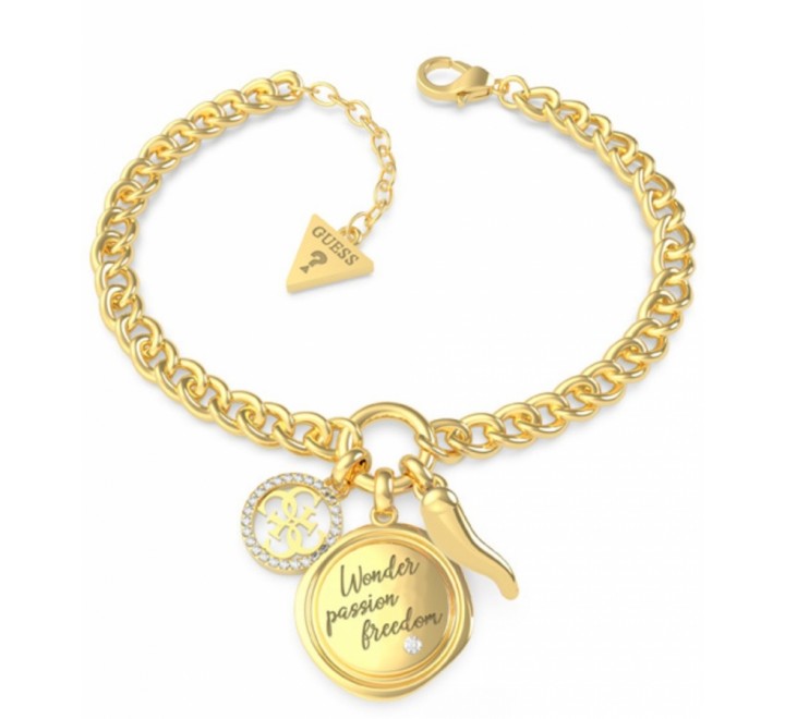 PULSERA GUESS UBB70056-S ACERO DORADO CADENA TRES COLGANTES