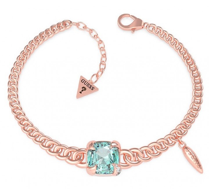 PULSERA GUESS UBB20069-S ACERO CHAPADO ROSADO Y AGUAMARINA