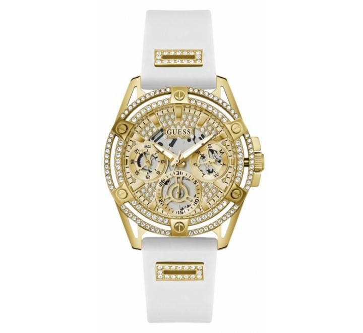 RELOJ GUESS CAJA ACERO DORADA SILICONA BLANCA GW0536L2