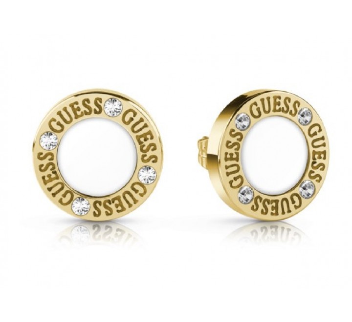 PENDIENTES GUESS UBE28109 ACERO DORADO ESMALTE BLANCO