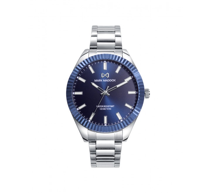 RELOJ MARK MADDOX CAJA Y ARMIS ACERO BISEL AZUL HM1005-37