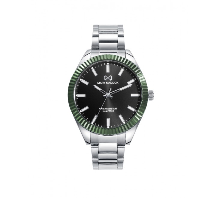 RELOJ MARK MADDOX CAJA Y ARMIS ACERO ESFERA NEGRA HM1005-57