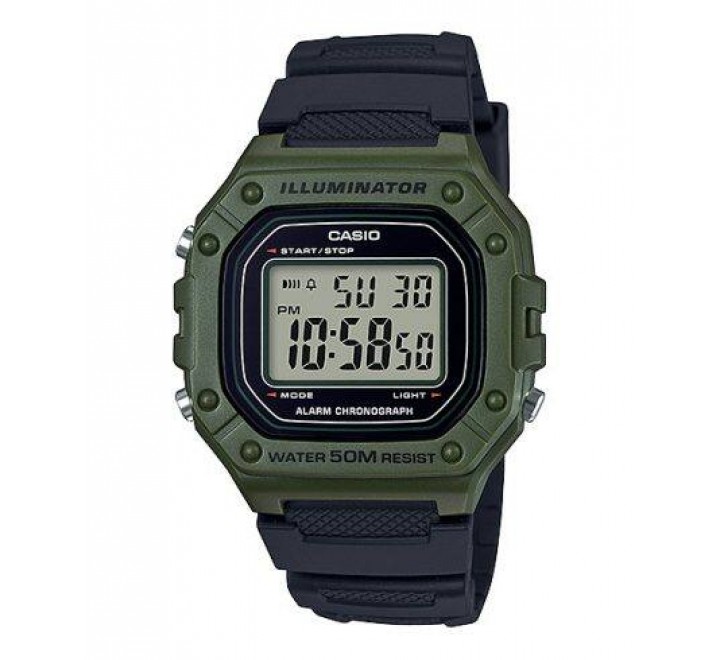 RELOJ CASIO DIGITAL NEGRO Y VERDE W-218H-3AVEF