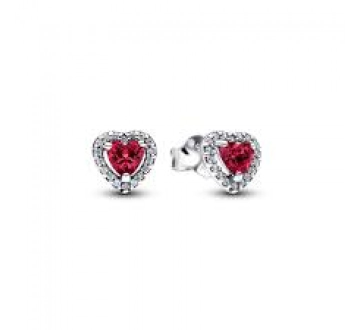 PENDIENTES PANDORA PLATA CORAZON ELEVADO ROJO 298427C04