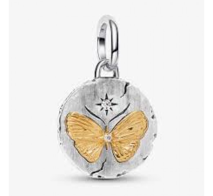 CHARM PANDORA PLATA BICOLOR MEDALLON MARIPOSA 764803C01