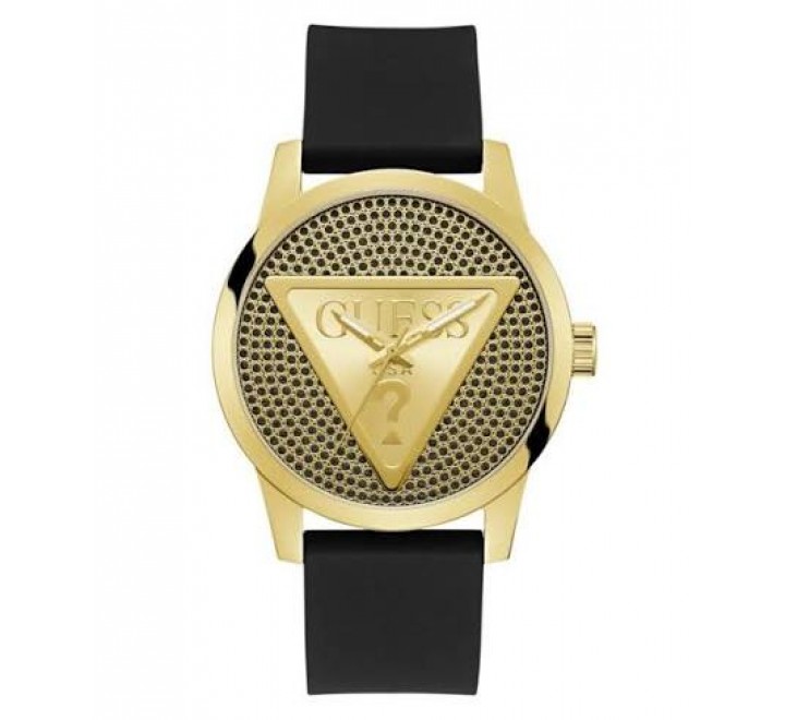 RELOJ GUESS CAJA ACERO DORADO CORREA SILICONA NEGRA GW0916G1