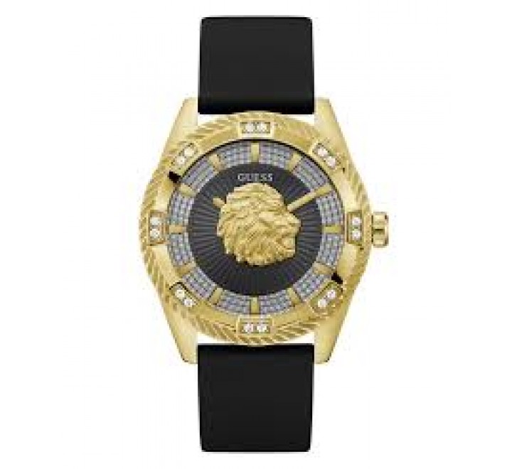 RELOJ GUESS CAJA ACERO DORADA CORREA SILICONA NEGRA GW1138G2