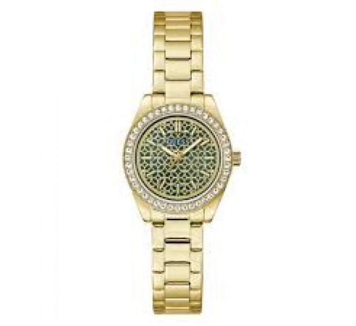 RELOJ GUESS ACERO DORADO CIRCONITAS ESFERA VERDE GW1100L2